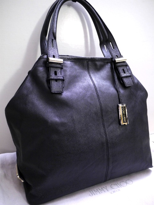レア美品21万★JIMMY CHOO ジミーチュウ ユニセックス ファントム レザートート バッグ黒★ 通勤・通学にも便利な書類対応の希少なトート♪