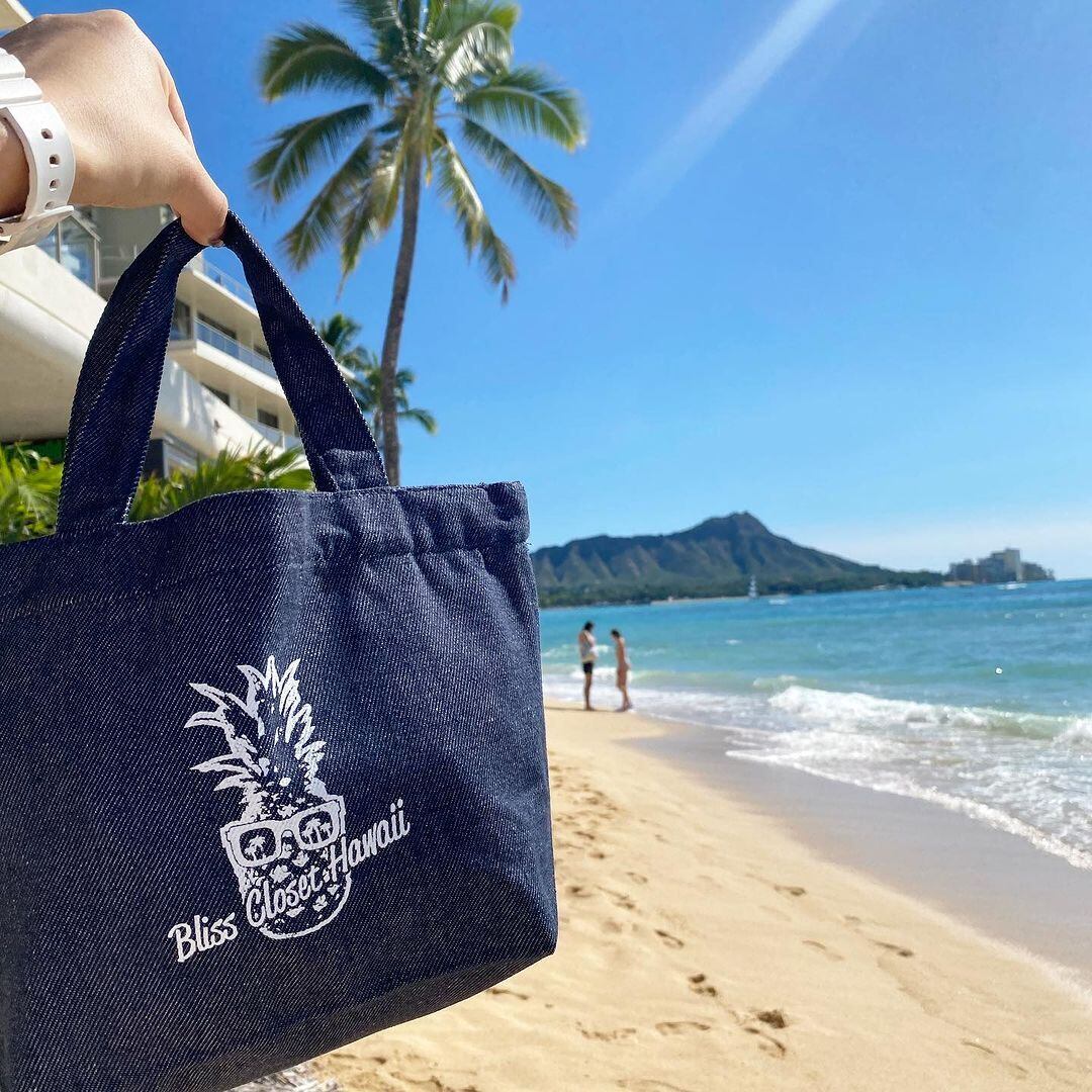ハワイ直輸入 BlissClosetHawaii デニムトートバッグ＆ALOHAポーチ 