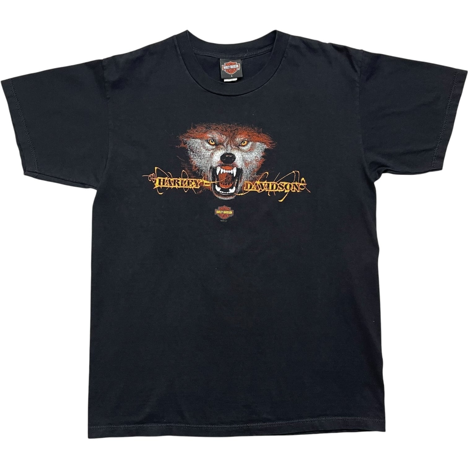 《L》Harley-Davidson ハーレーダビッドソン Tシャツ フロントオオカミプリント バックプリント USA製 no.10113