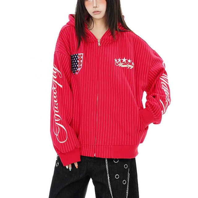 ピンストライプエンブレムジップフーディ 2col R02737