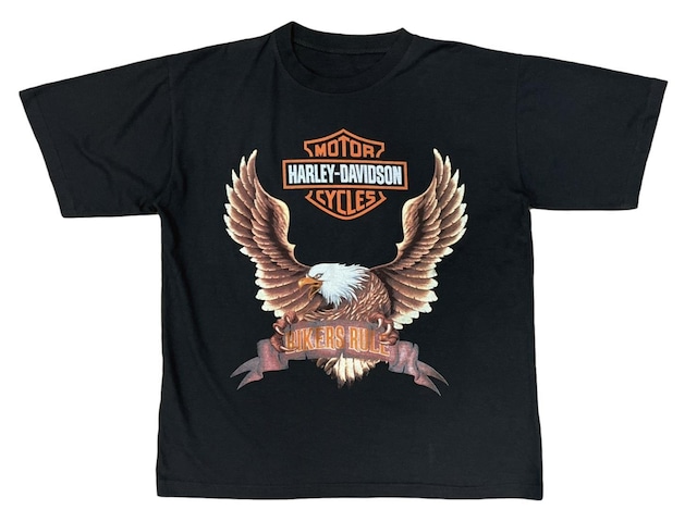 HARLEY DAVIDSON BIKERS RULES EAGLE DOUBLESIDE TEE FIT LIKE LARGE 0971