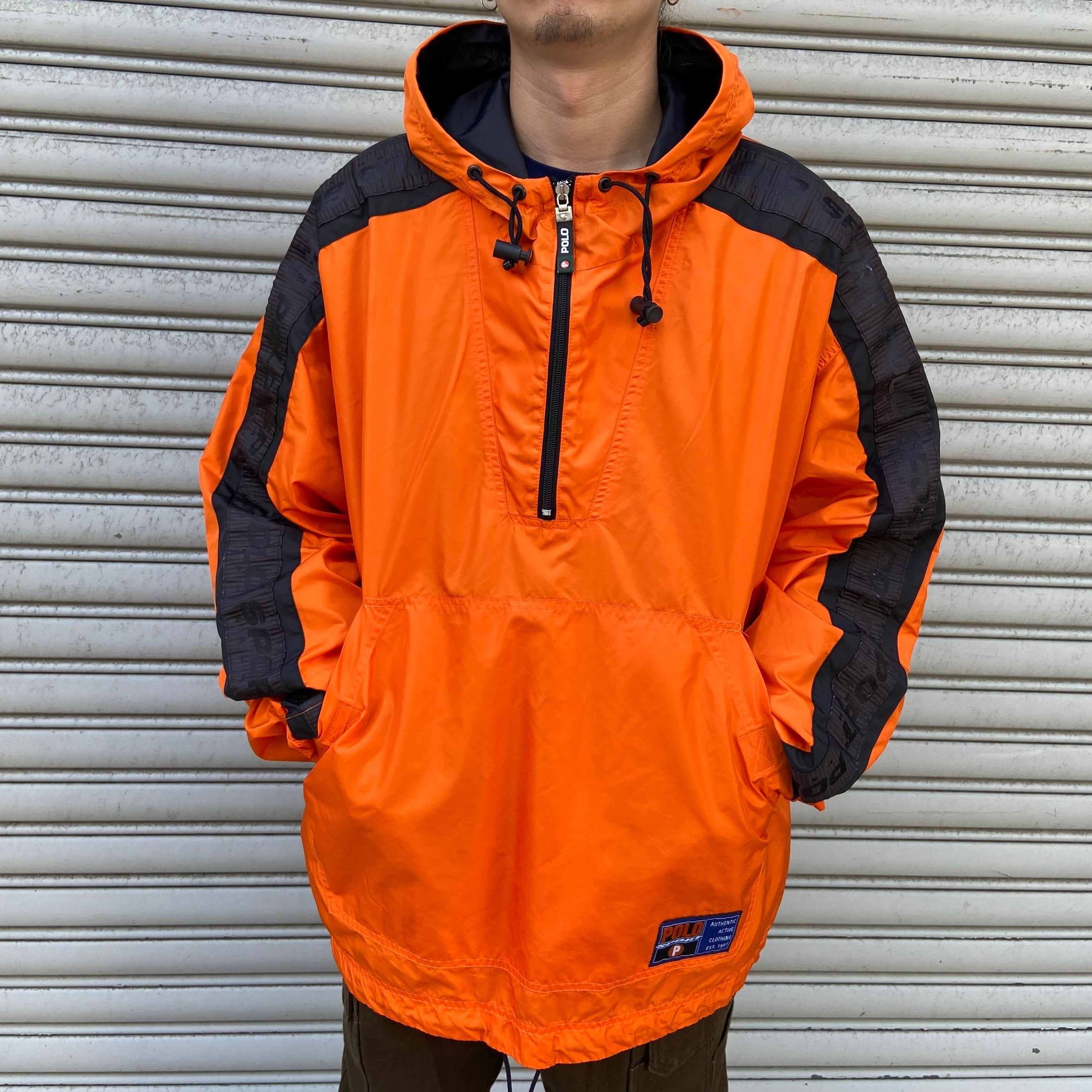 90s POLOSPORT ポロスポーツ ナイロンアノラック オレンジ XL | 古着屋 Uan