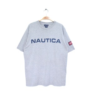 90s ノーティカ USA製 ロゴプリント Tシャツ XCIX 霜降りグレー オールド NAUTICA サイズM 古着 @BZ0243