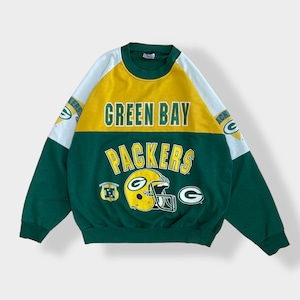 【GARAN】80s 90s USA製 NFL GREENBAY PACKERS グリーンベイ・パッカーズ アメフト アメリカンフットボール プリント スウェット トレーナー ロゴ 袖ロゴ 切替 ラグラン ヴィンテージ X-LARGE US古着