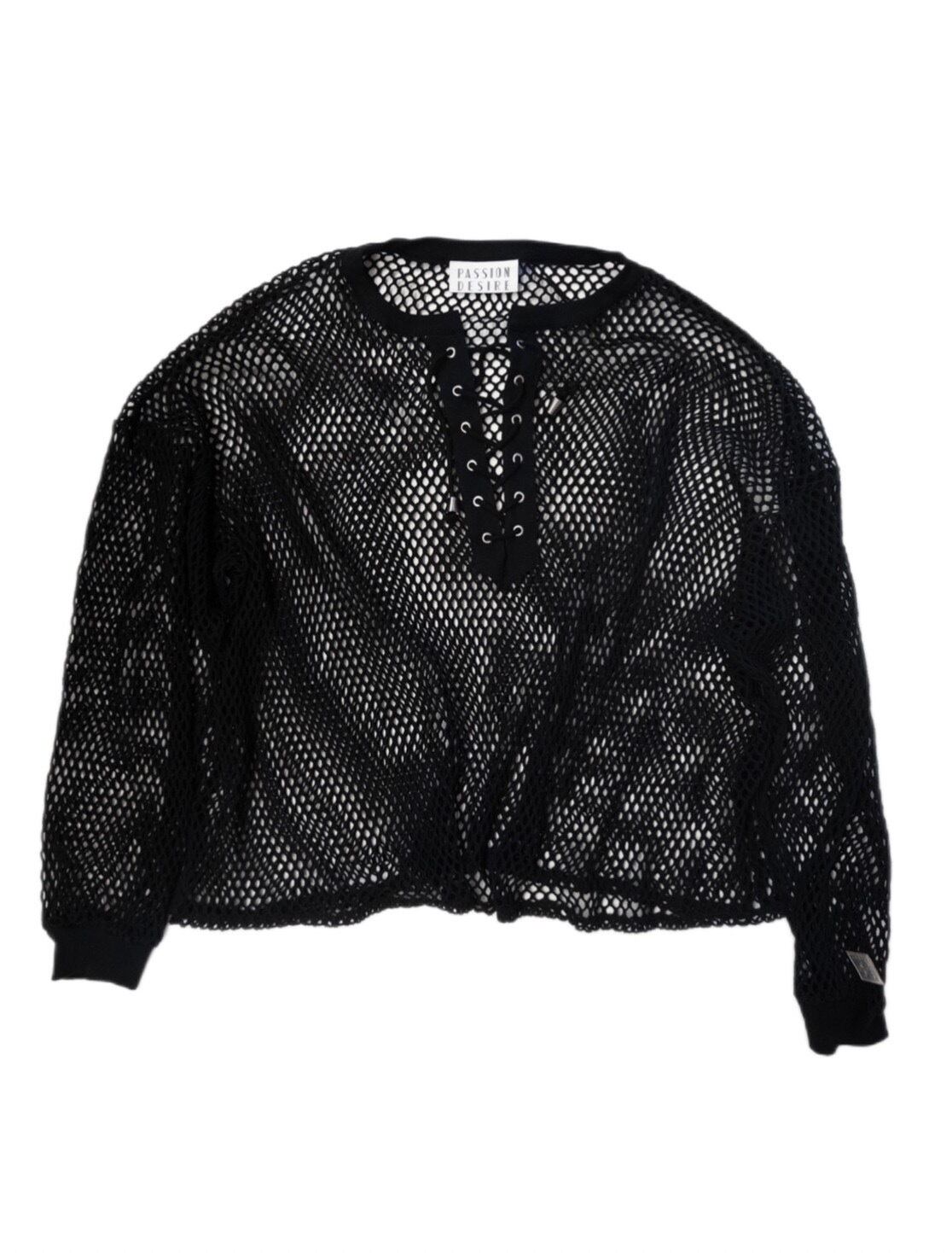 24SS】el conductorH COTTON LACEUP LONG SLEEVE MESH TOP (BLACK