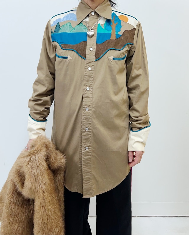 70s appliqué design western shirt