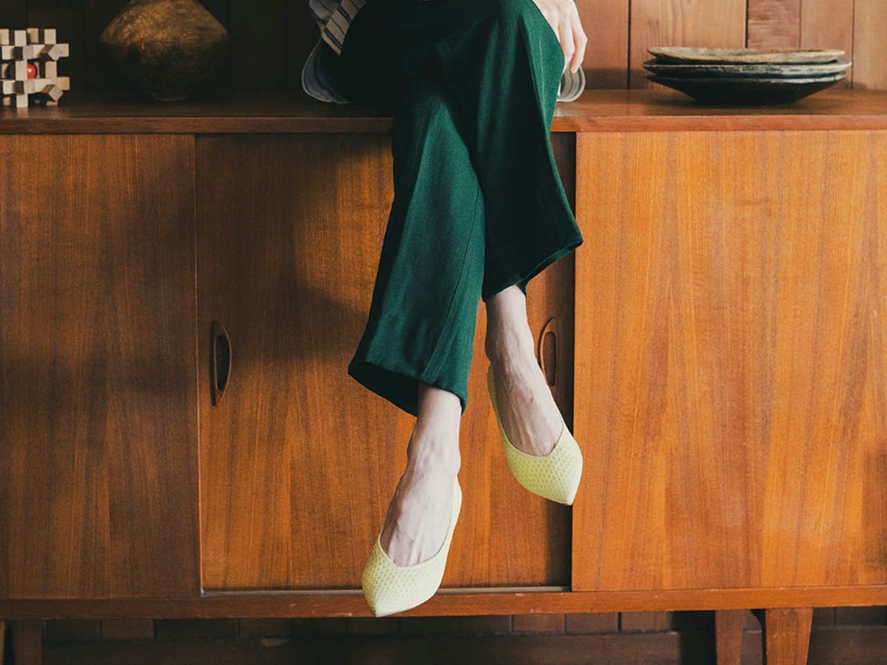 plain rectangular pattern / YELLOW & KHAKI