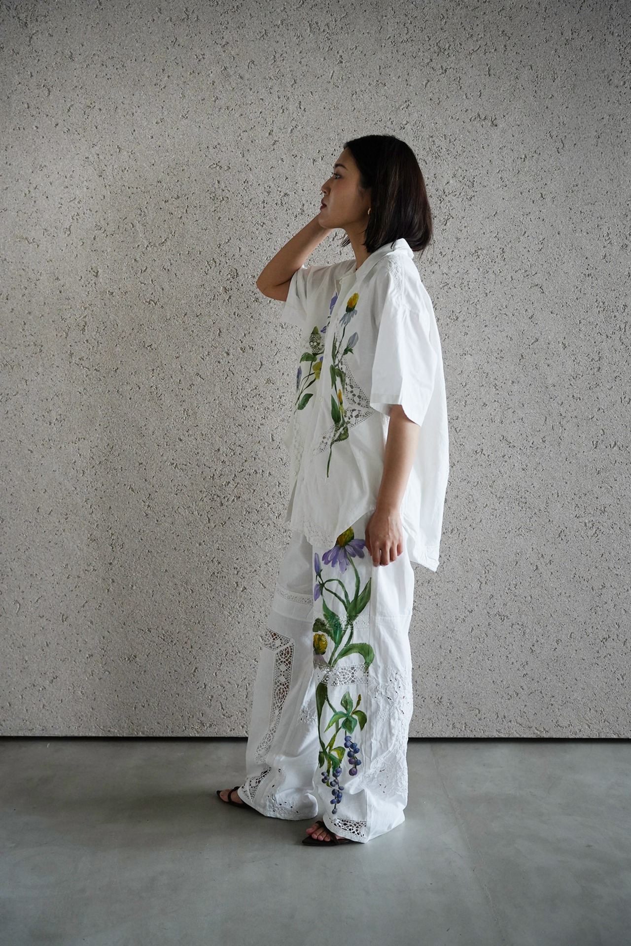 lace open collar shirt pansy echinacea