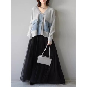 knitted patchwork denim cardigan(SN032)