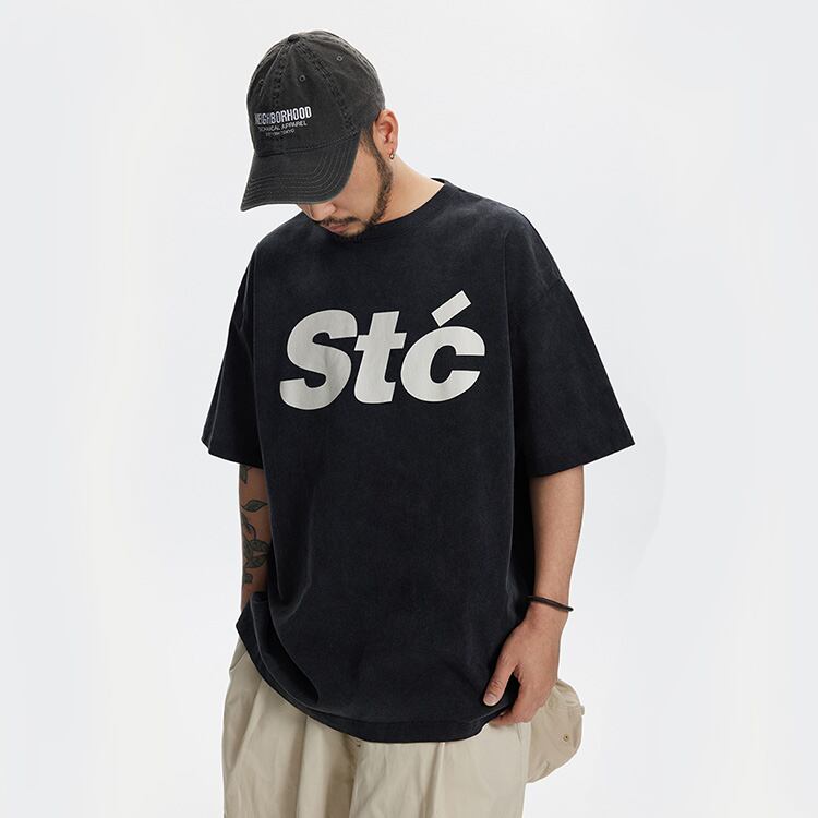 ★THICK PRINTED WASHED HALF SLEEVE T-SHIRT　　　A0470