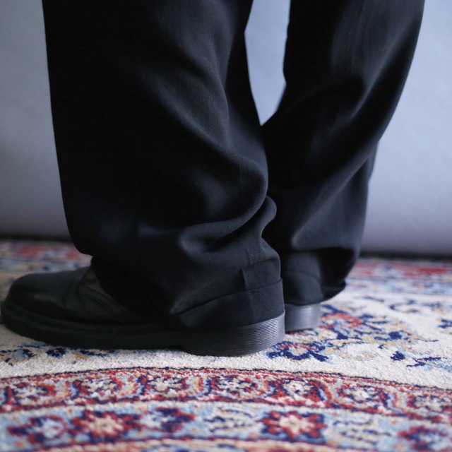 2-tuck tapered silhouette black wide wool slacks