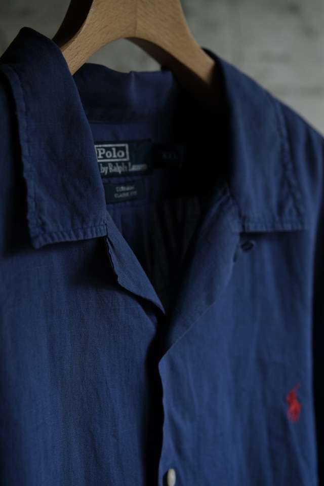 OK/90's "Polo by Ralph Lauren" CURHAM linen cotton open collar shirt/navy