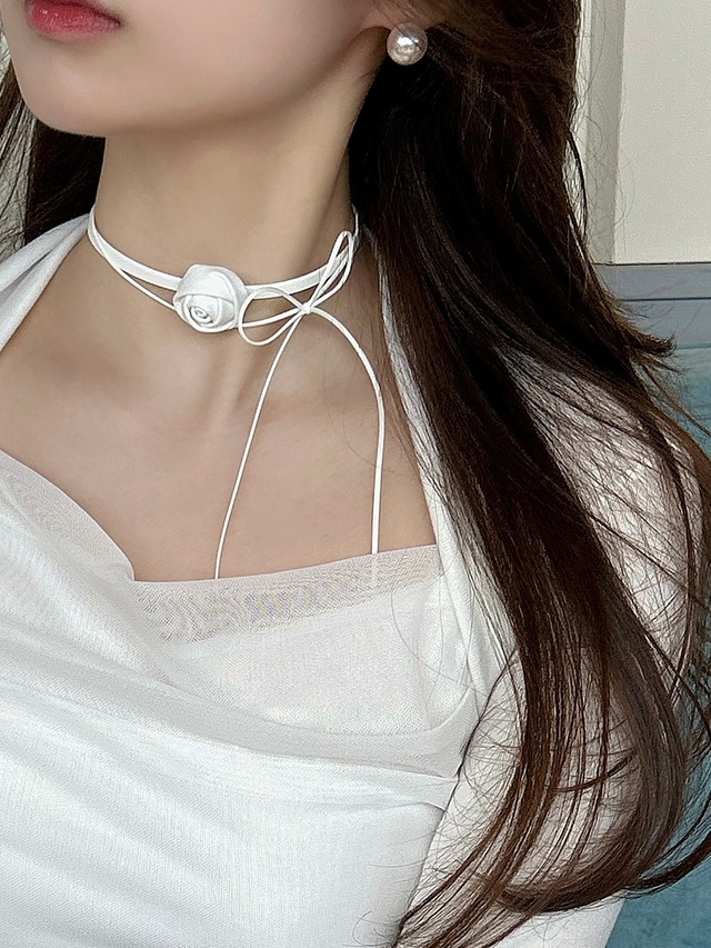 rose leather choker  / 2color
