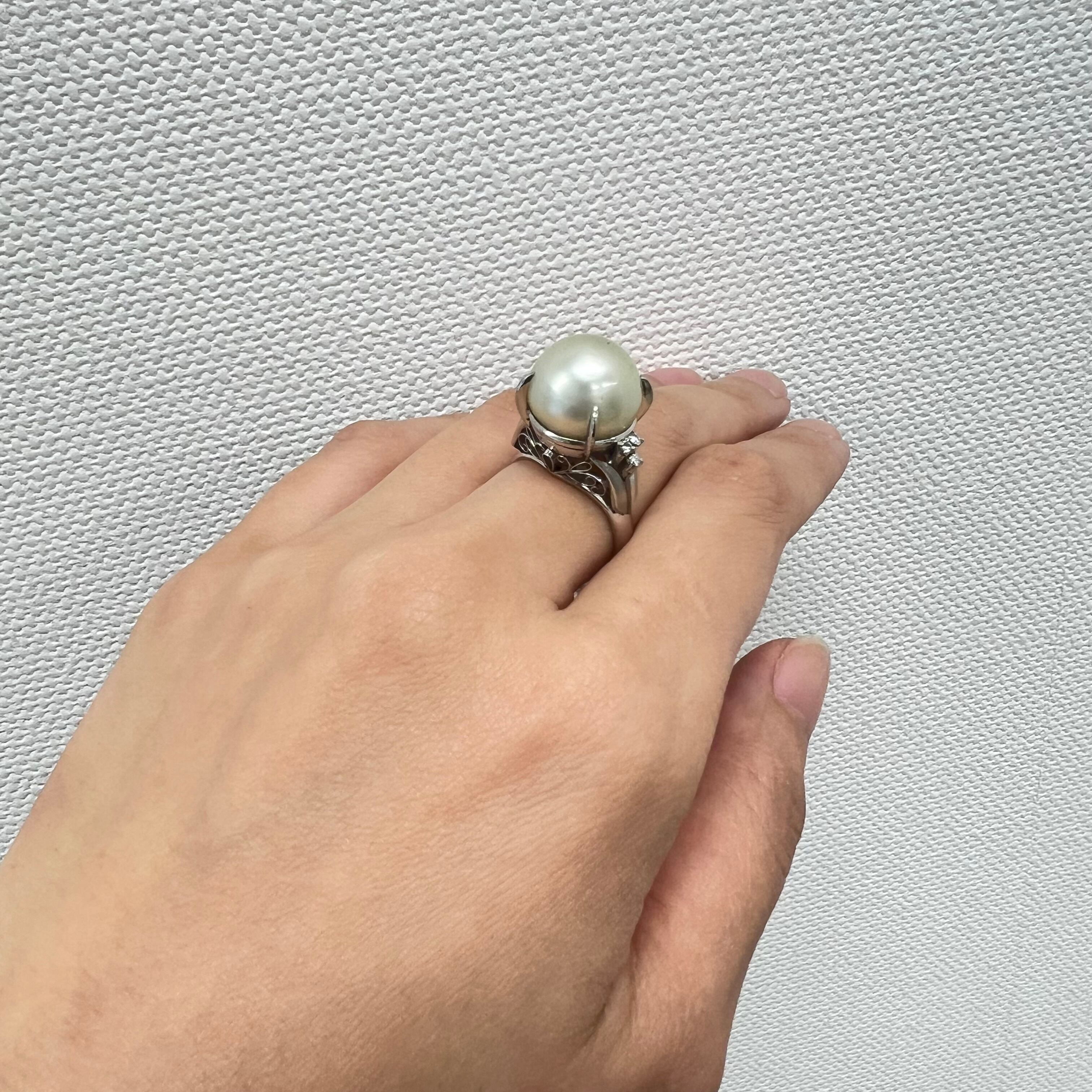 日本の作品】昭和レトロ デザイン ヴィンテージ Pt900 大粒 パール