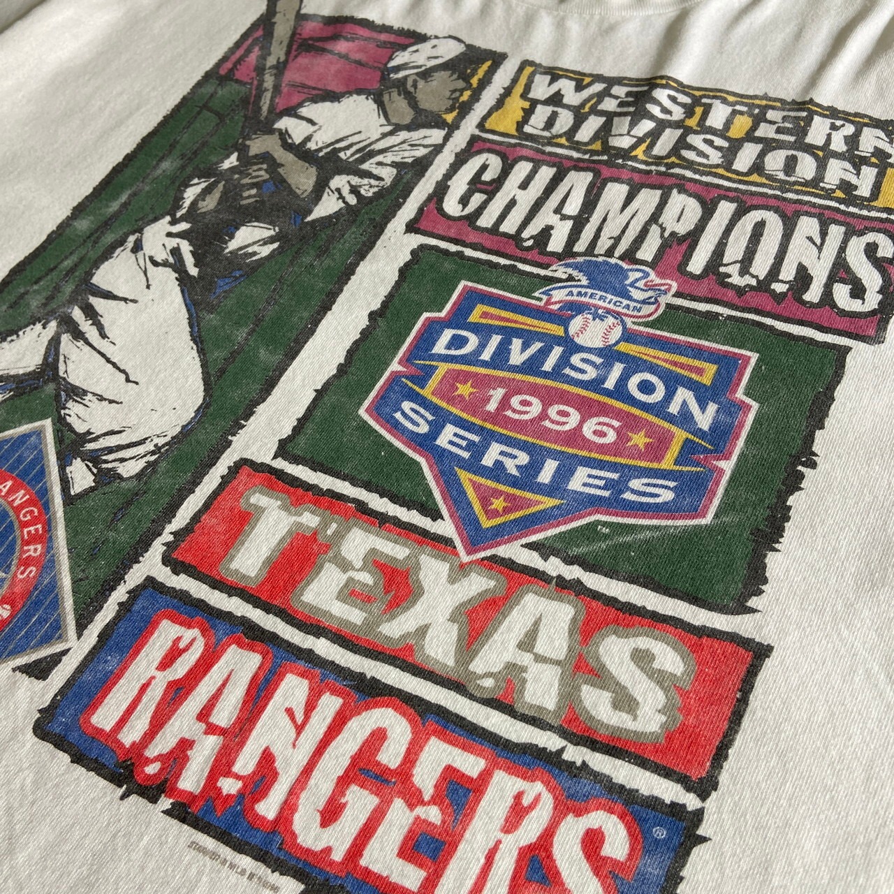 90年代 USA製 MLB テキサス・レンジャーズ アート プリントTシャツ 