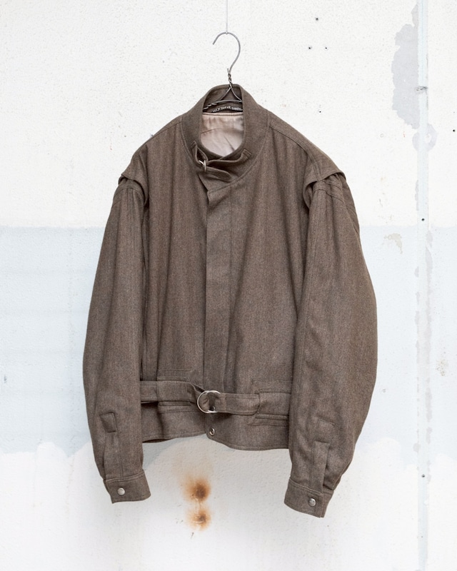 80s wool blend stand collar jacket / belted waist / hidden front closure / “ŽELEZNIČAR”, Made in YUGOSLAVIA