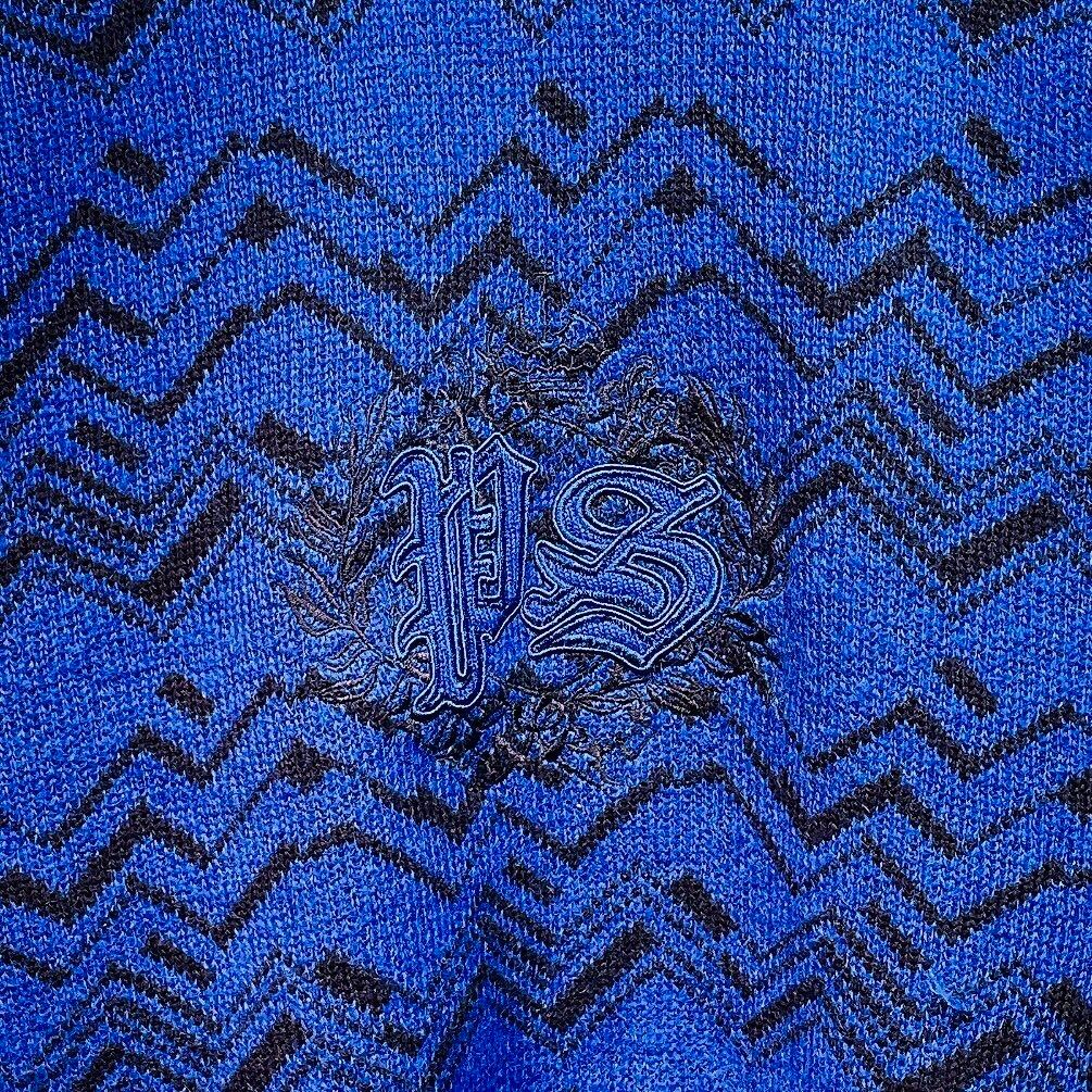 1990s Vivid Blue color zigzag pattern design loose silhouette vintage knit