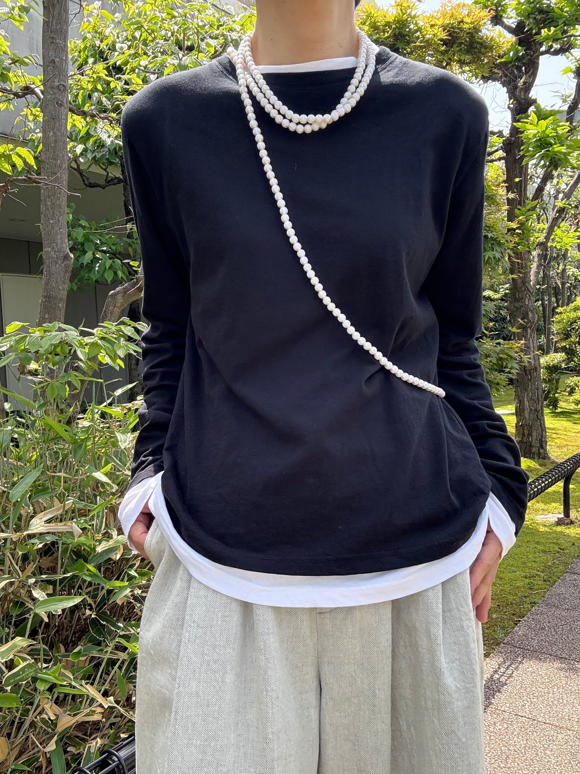 レイヤードセットプルオーバー ブラック 【 Cotton 素材 】 | 3e