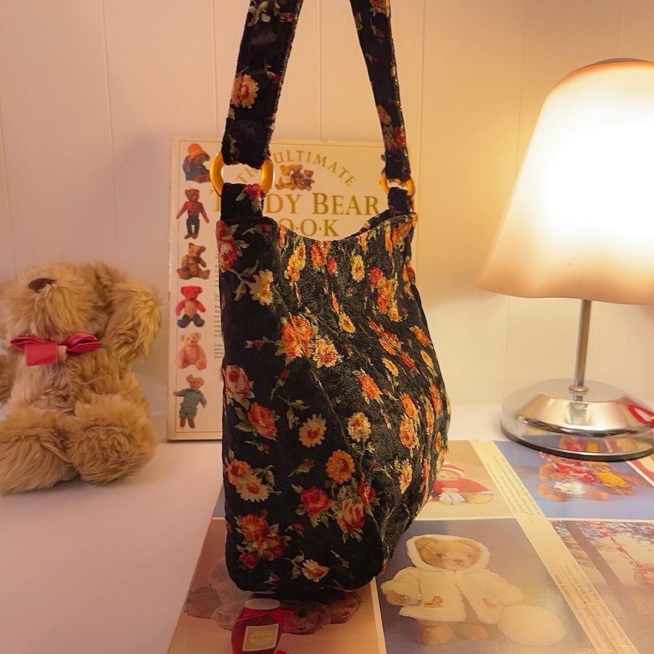 flower velours hand bag