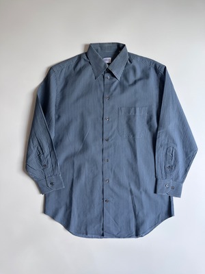 アルマーニコレッツィオーニ ARMANI COLLEZIONI 長袖ストライプシャツ｜グリーン x ライトネイビー｜42/16.5｜古着 チュニジア製