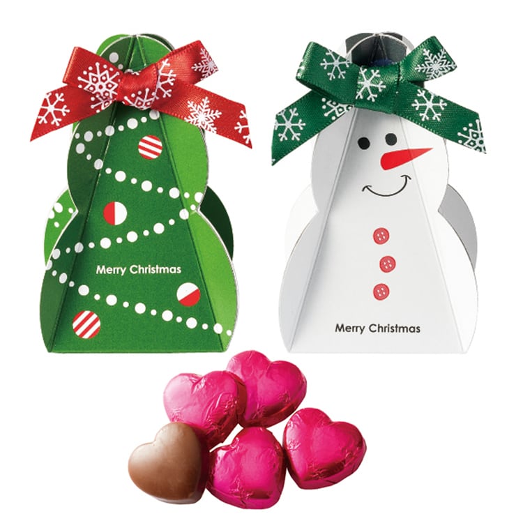 ミニ クリスマスツリー または ミニ 雪だるま の プチギフト 1個 ハートチョコレート 5個入り  幸せデリバリー（ギフト・結婚式アイテム・手芸用品の通販）