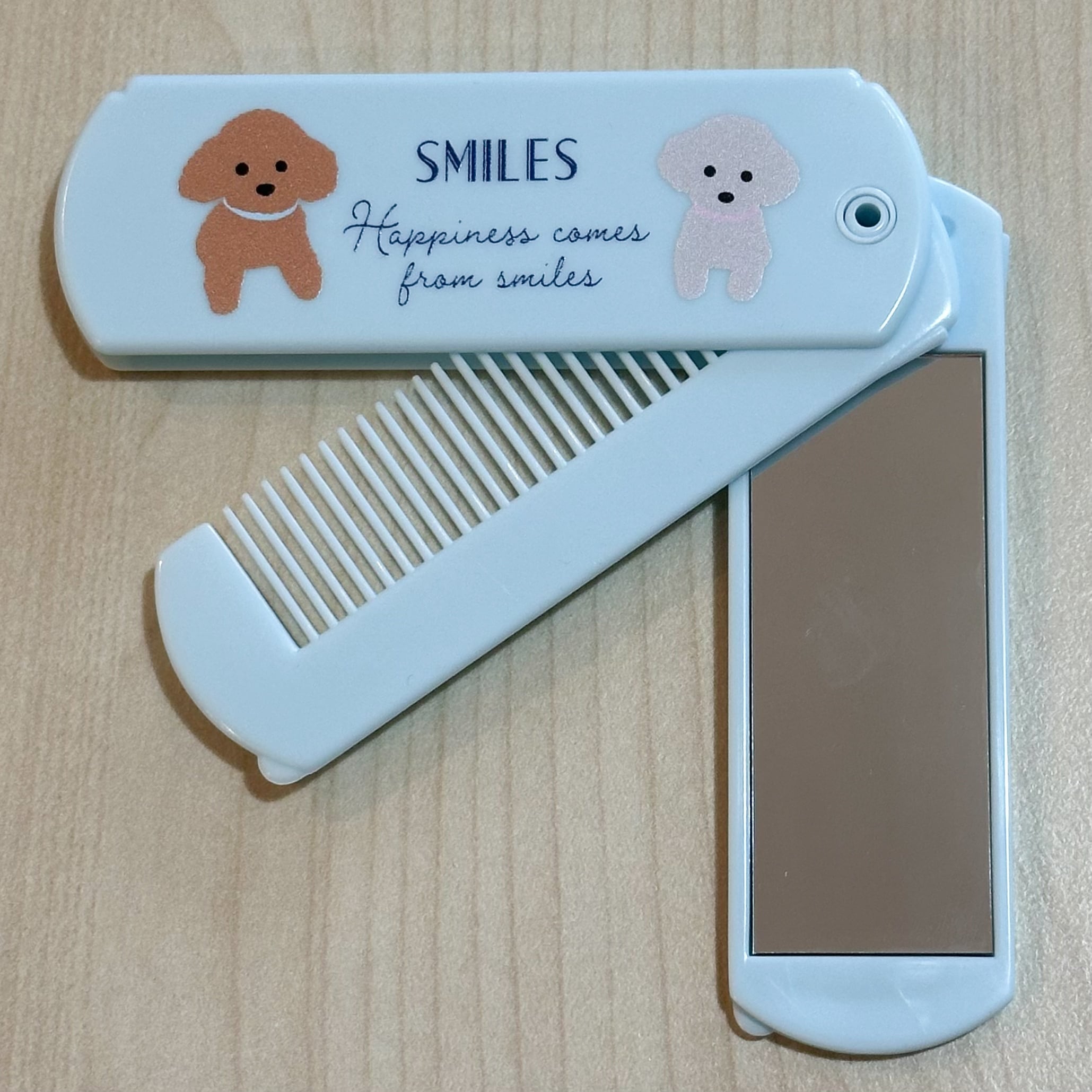 スマイルズオリジナル ミラー付折りたたみコーム ブルー