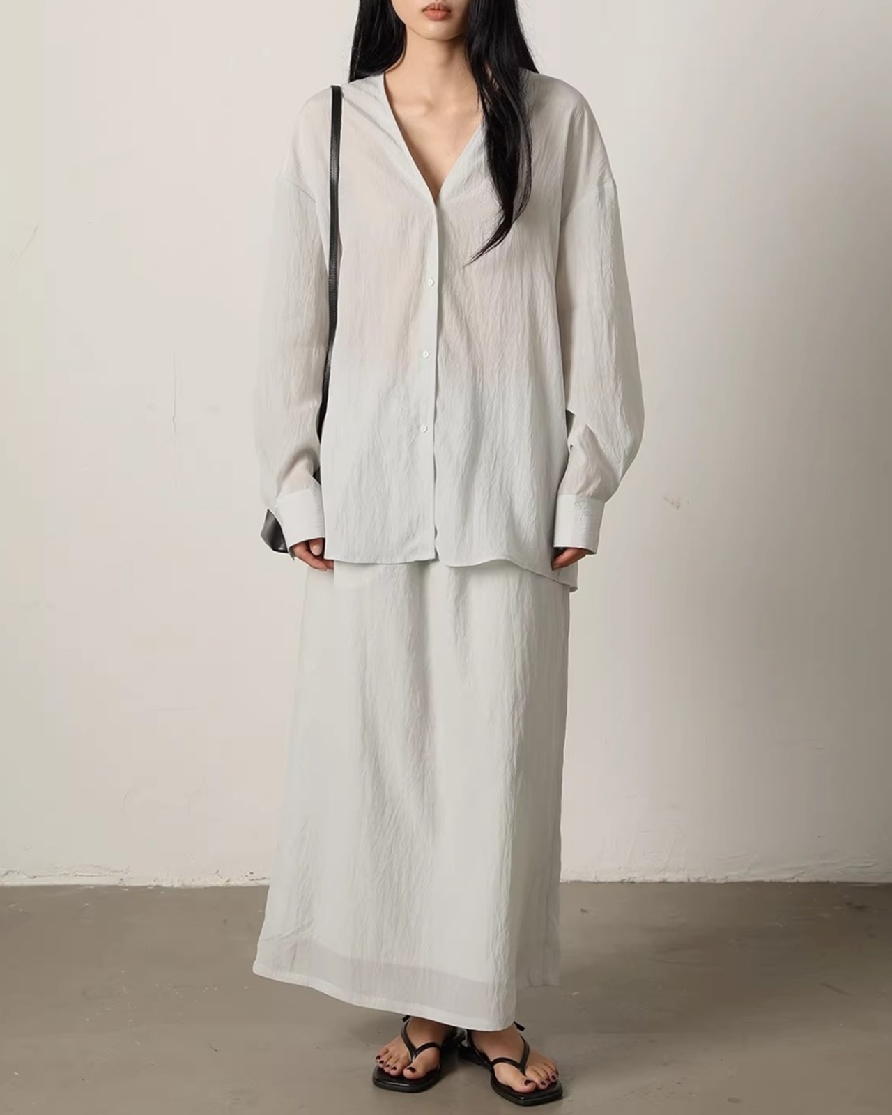 Wrinkle texture straight maxi Skirt L0087