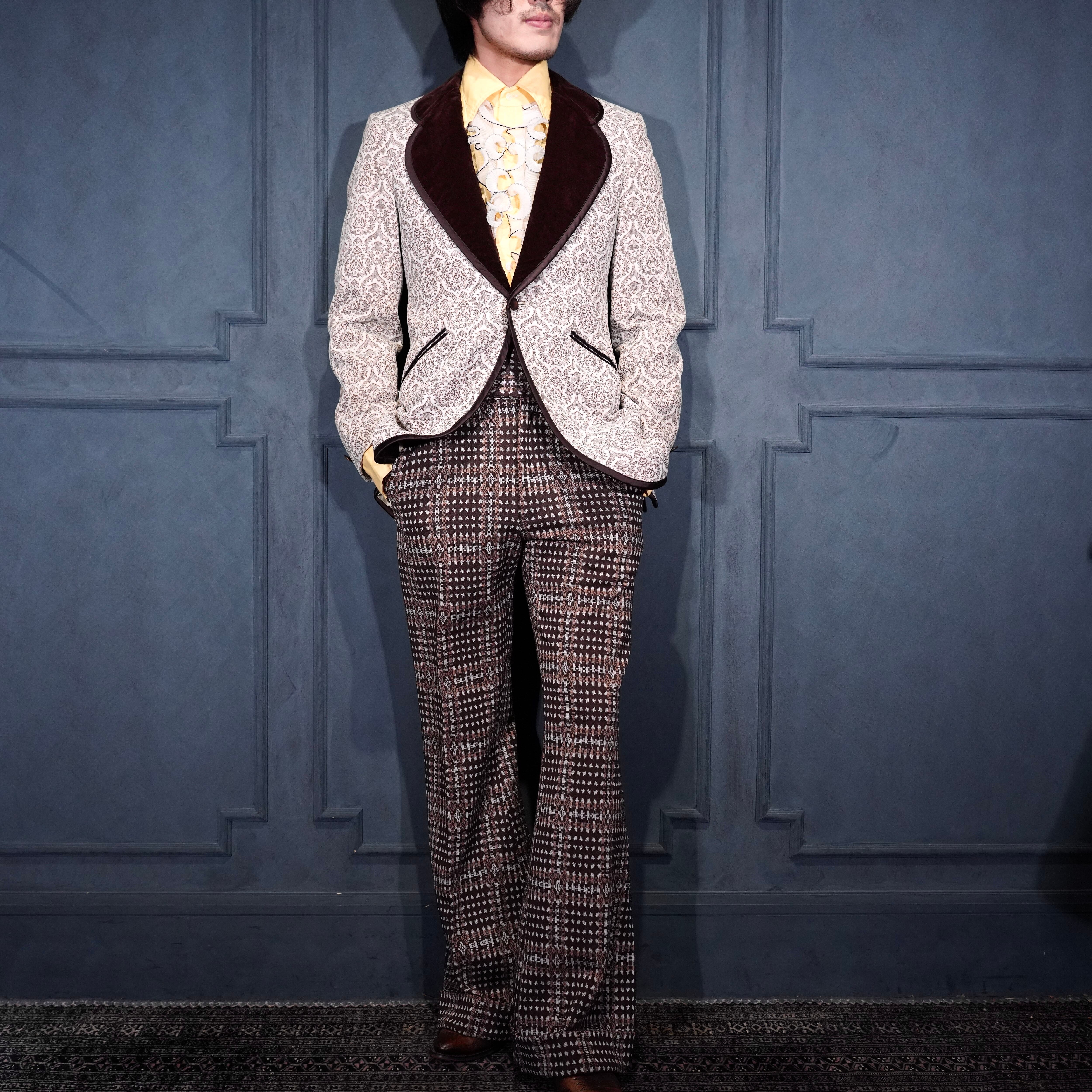70's USA VINTAGE PATTERNED DESIGN FLARE KNIT SLACKS PANTS/70年代