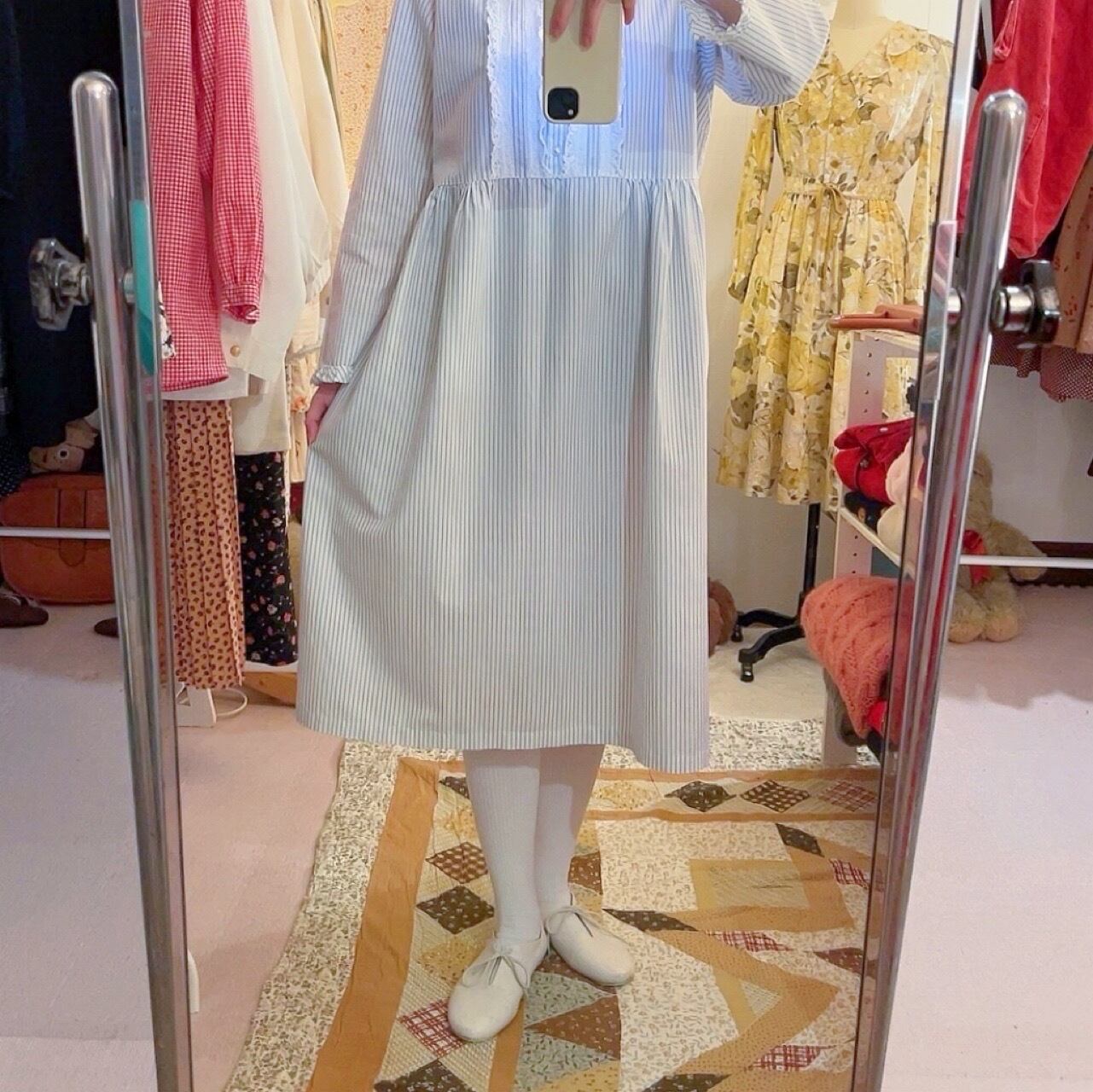 blue stride cotton lace one-piece