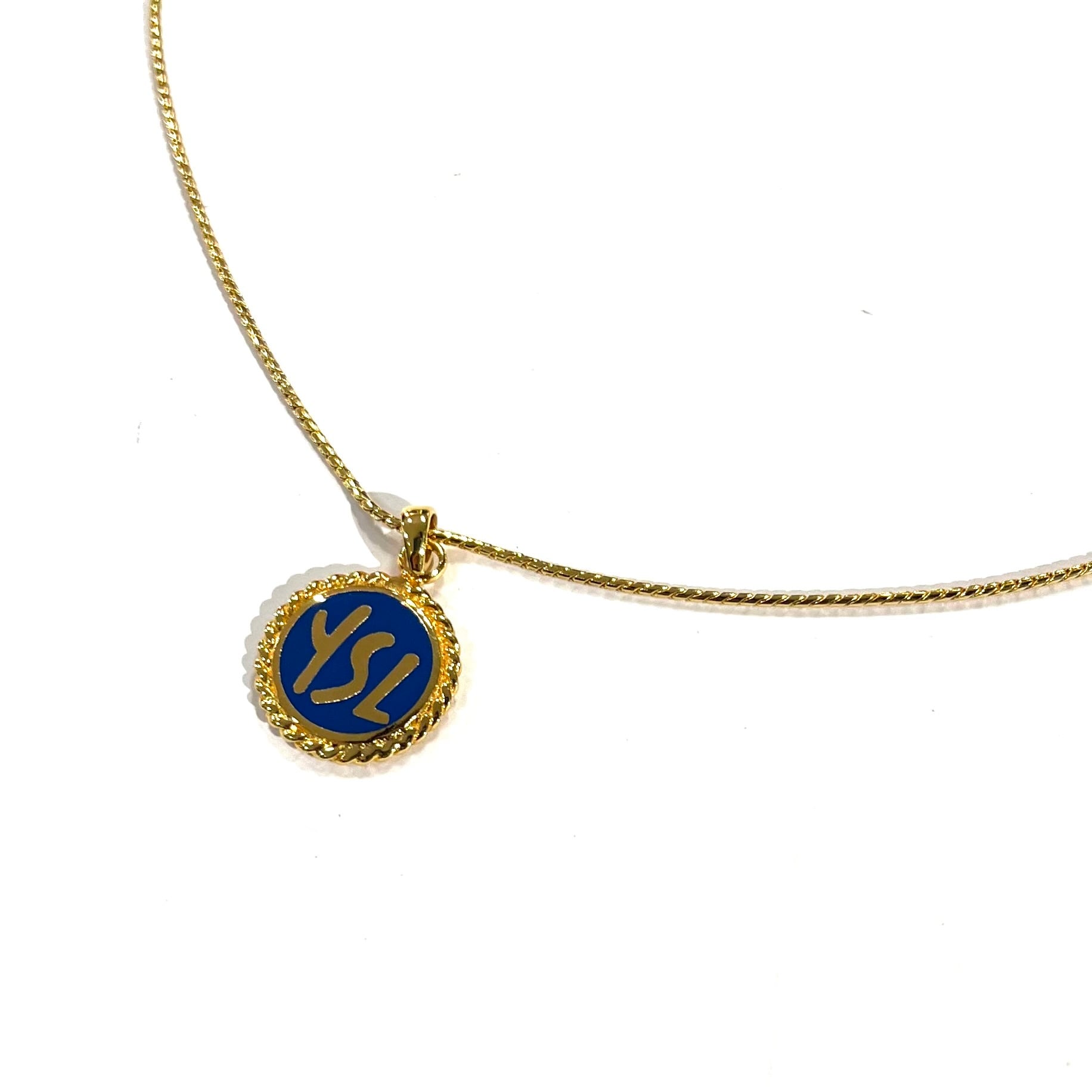 YVES SAINT LAURENT】3010 YSL ロゴ ブルーペンダントネックレス