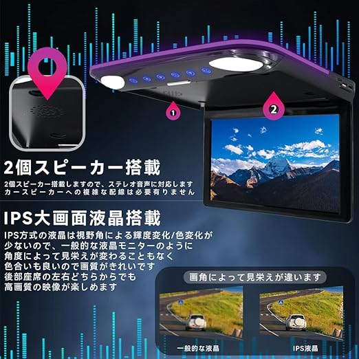 NOAUKA「2024年進化タイプ」 フリップダウンモニターIPS液晶 12.1