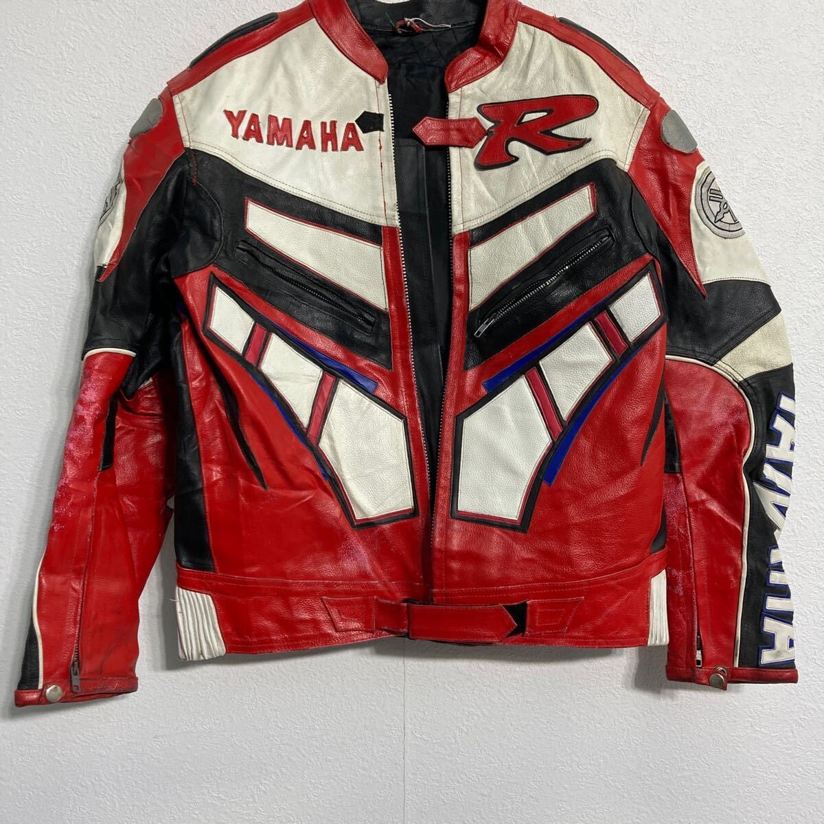YAMAHA レザージャケット M~ レッド バイク バイカー シングル ヤマハ 