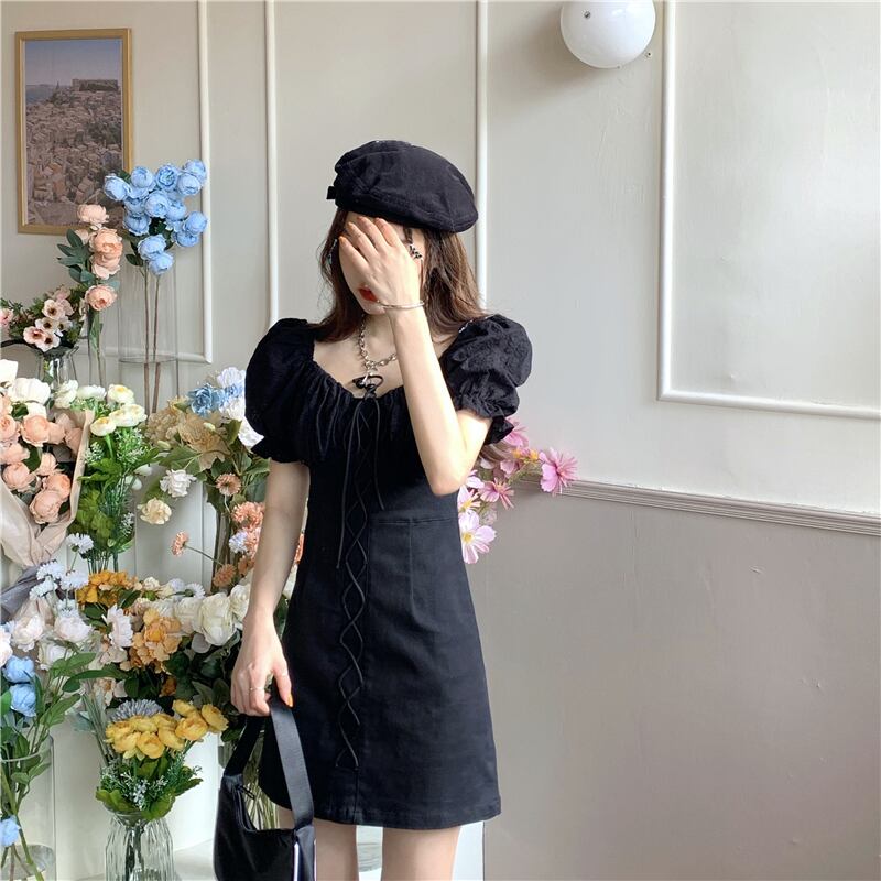 フランスの女性の白いドレス女性の夏の気質ウエスト痩身ショートスカート2020新しい小さなスカート ブラックストロベリース47935258348