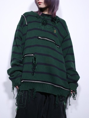 REMAKE / zipper custom border boro knit