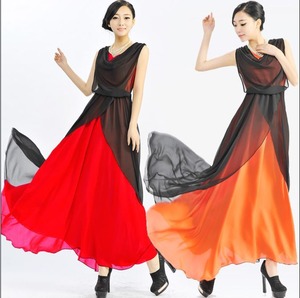 ★送料無料★13号(XL)☆バイカラーロング丈のワンピース[OPN7855]