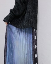 RITSUKO KARITA - Collage print pleats skirt  : black line /  (ﾘﾂｺｶﾘﾀ - ｺﾗｰｼﾞｭﾌﾟﾘﾝﾄﾌﾟﾘｰﾂｽｶｰﾄ : ﾌﾞﾗｯｸﾗｲﾝ)