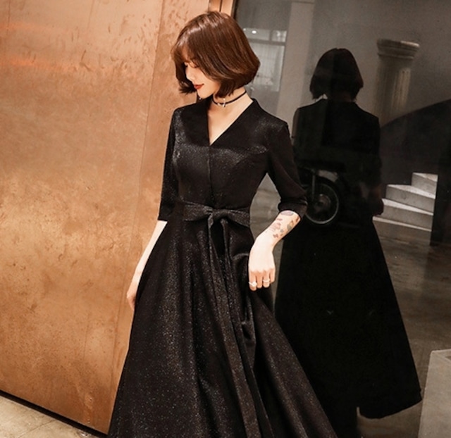 【送料無料】 ワンピース ワンピドレス Vネック 5分袖 ロングスカート フレア Aライン ハイウエスト フォーマル きれいめ 大人可愛い シンプル おしゃれ シック フェエミニン ガーリー ゆったり 体型カバー 着痩せ 韓国系 オルチャン 人気 トレンド 新作 春 夏 秋 20代 30代 40代 結婚式 イベント インスタ映え 70299