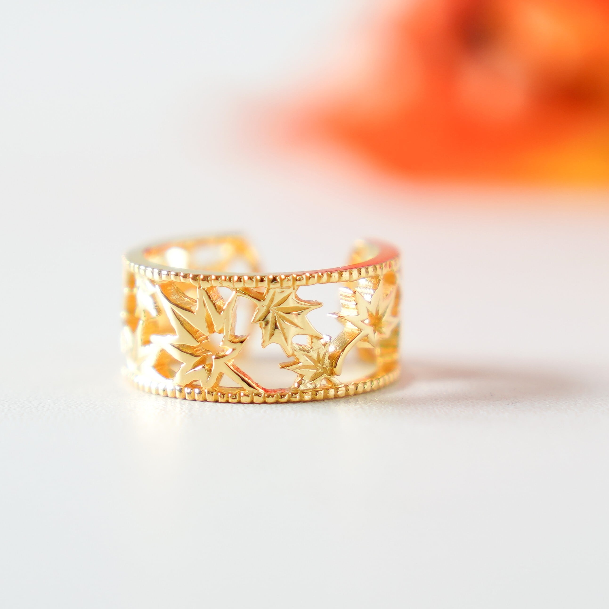 移う紅葉の透かしオープンリング ゴールド《送料無料》もみじ 秋