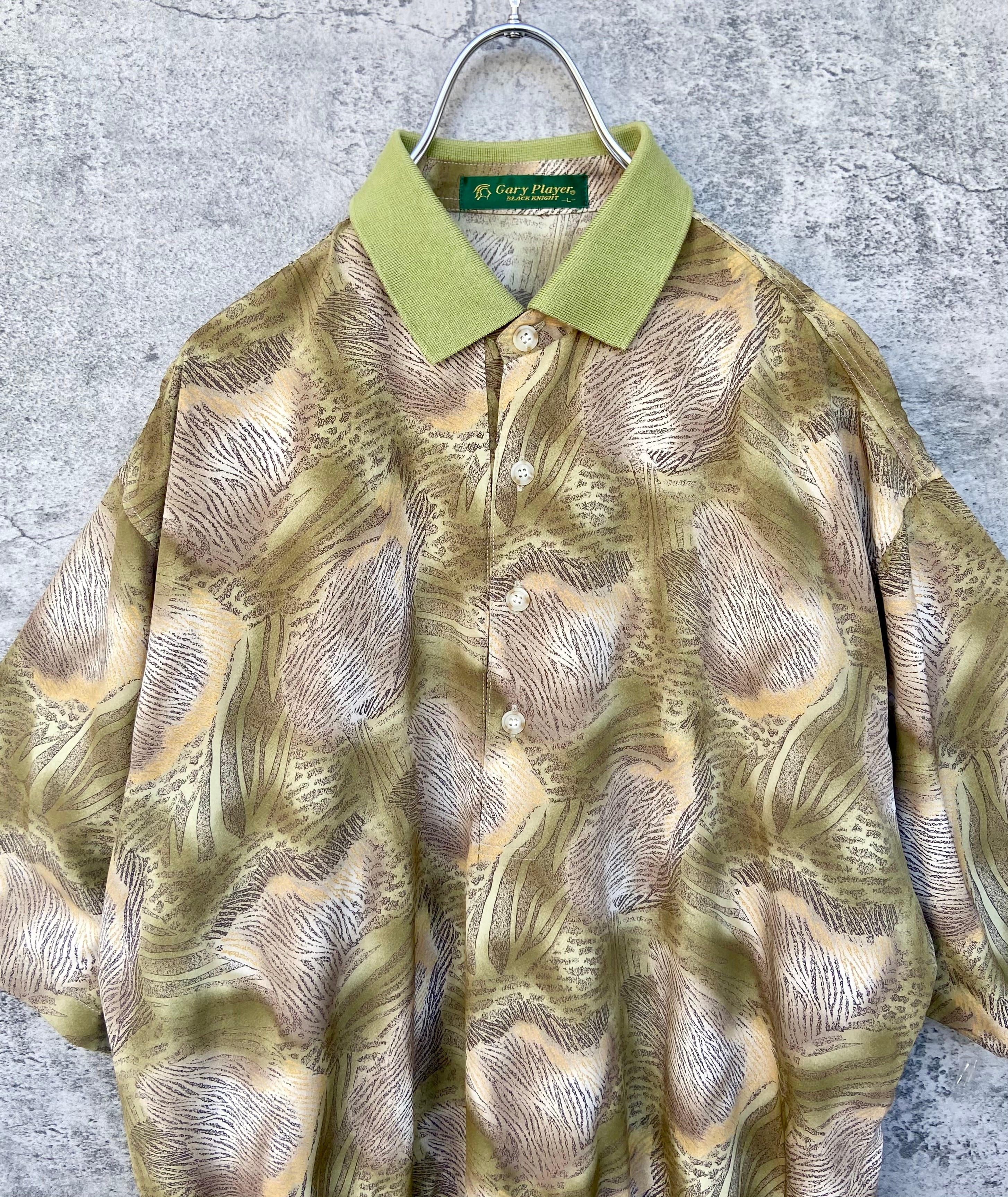 古着 アースカラー 総柄ポロシャツ  ポリシャツ