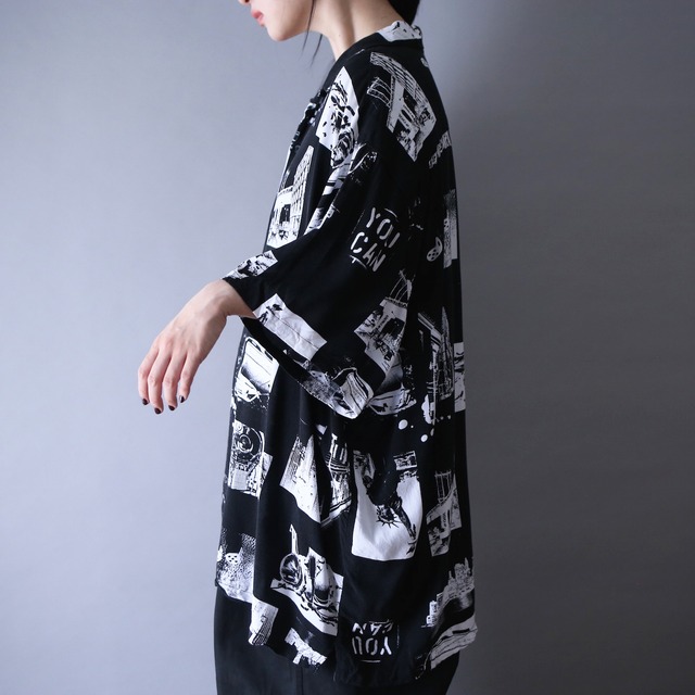 "black×white" photo graphic pattern XXXL over silhouette h/s shirt