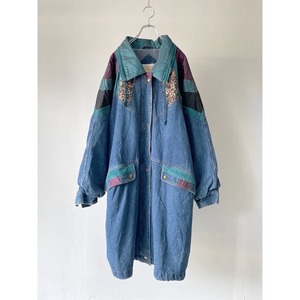 nylon switching design denim long coat