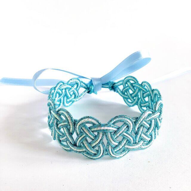 aibo 首輪 水引製【しましまブルー】ヘアバンド アイボ 水色 パステル