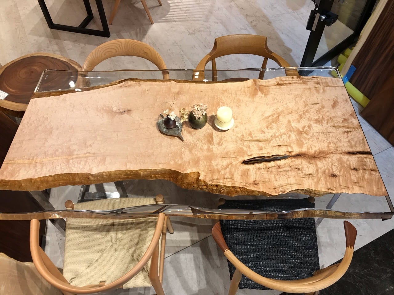 玉杢】メープル_1665×890×50_浅草本店_テーブル天板/レジン加工 221589