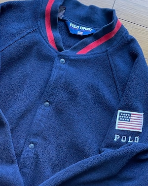 90年代 米国製 レアアイテム Polo Sport フリース ベースボールジャケット サイズL ユーズド