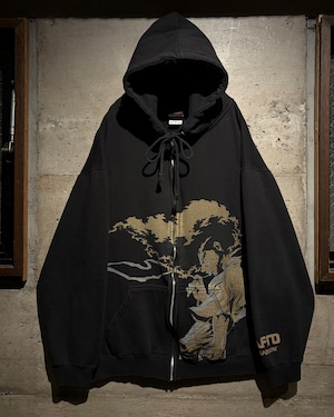 【Caka】00's “AFRO SAMURAI” Graphic Print Loose Zip Up Hoodie