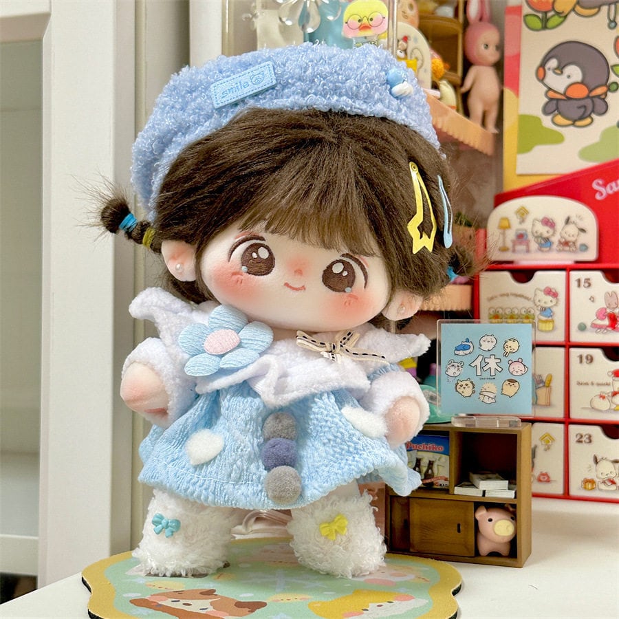 20cmぬいぐるみ用 秋冬 花ポンポン付きワンピース+靴+帽子 かわいい