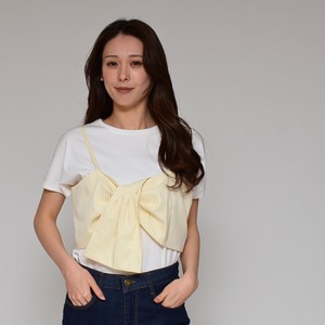 【トレンドをパッと完結】  ビスチェ＋Tシャツ・セット ‐ LEO-2629 オフ×ベージュ ‐