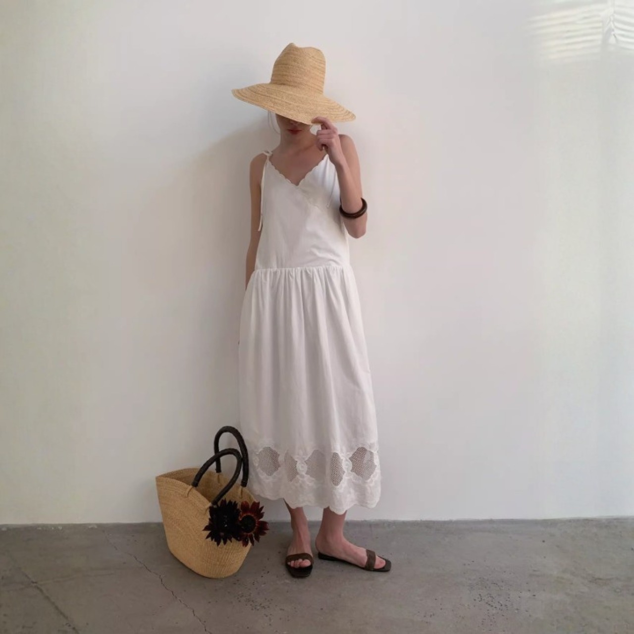 Dentelle Hem Cotton Dress F0619