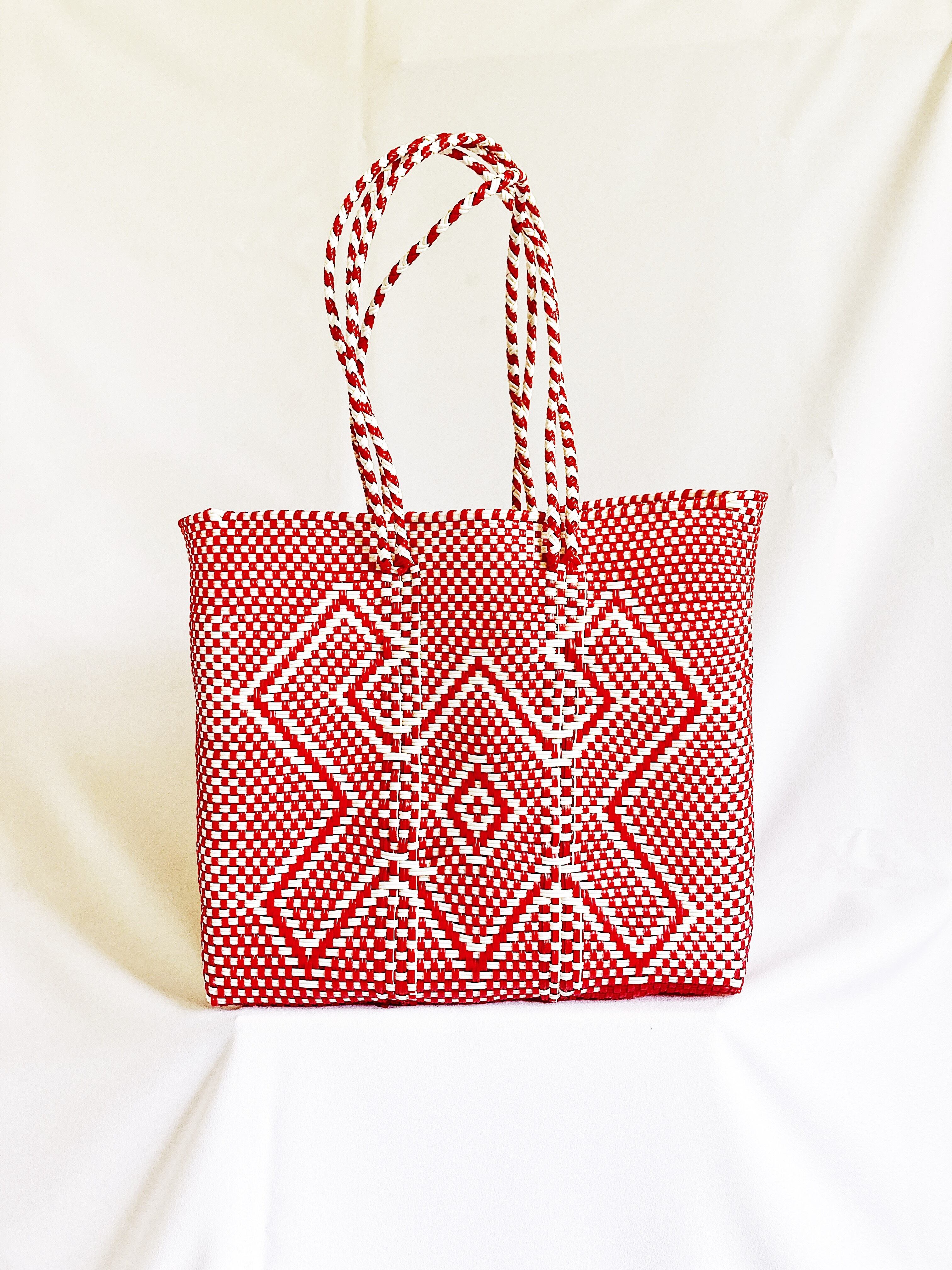 メルカドバッグ 赤×白 メキシコ雑貨 | Mil Hojas