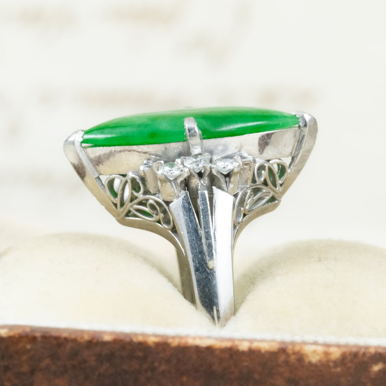 日本の作品】昭和レトロ デザイン ヴィンテージ リング Pm850 翡翠